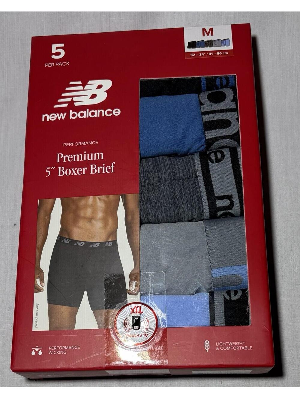 New Balance Premium 5" Boxer Briefs 5-Pack Size M Moisture Wicking Multicolor x3 - Picture 4 of 5